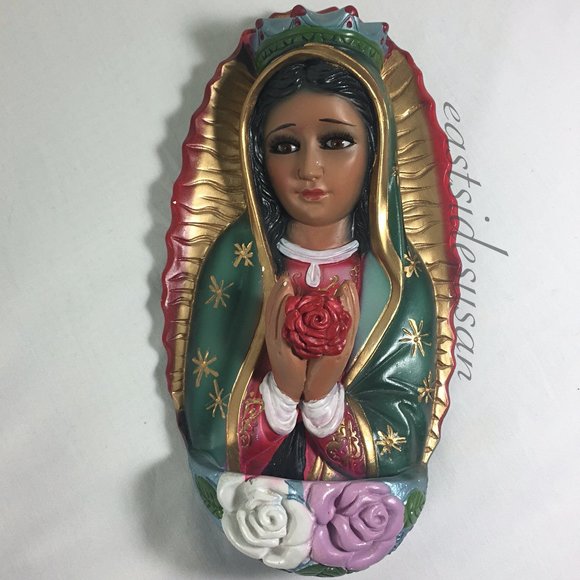 Vintage Other - VTG Water Font & Candle Holder WALL MOUNT Mary GUADALUPE Saint ♦︎Hecho e…
